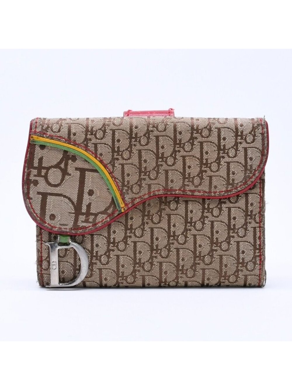 Dior Trotter Rasta Color Saddle Wallet Galliano Era Canvas D Beige
